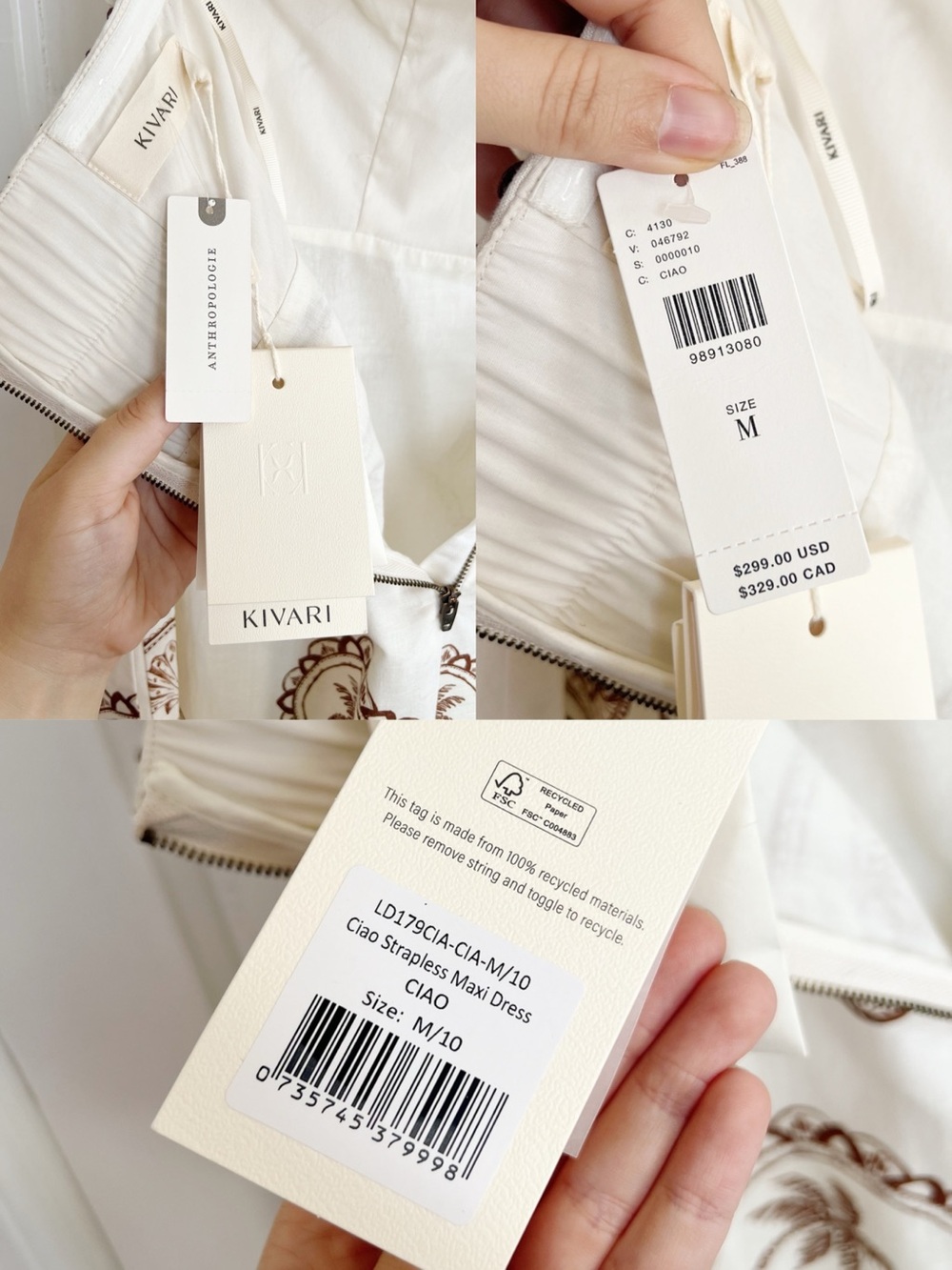 Kivari • Anthropologie Ciao Strapless Maxi Dress white linen print rickrack - Picture 6 of 15